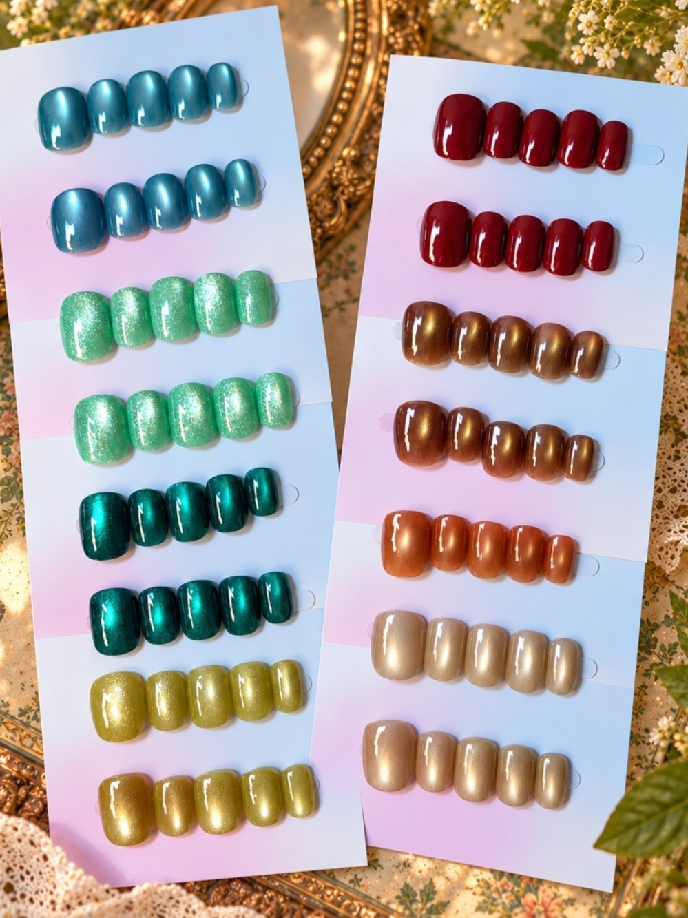 Gel Everyday Natural Short Cat Eye Assorted Press-On Nails